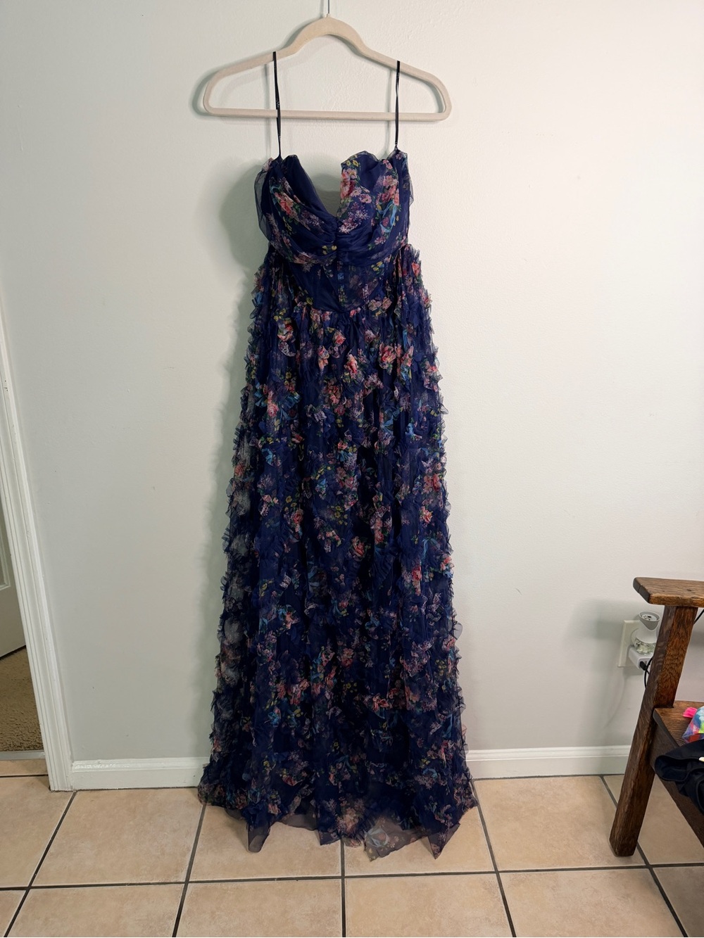 Lulu's Navy Strapless Floral Maxi Dress